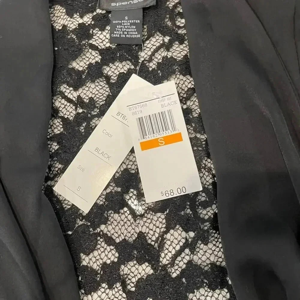 Spense NWT Black Lace 3/4 Sleeves Open Blouse Cardigan w/Front Tie Women’s Small - Picture 6 of 8